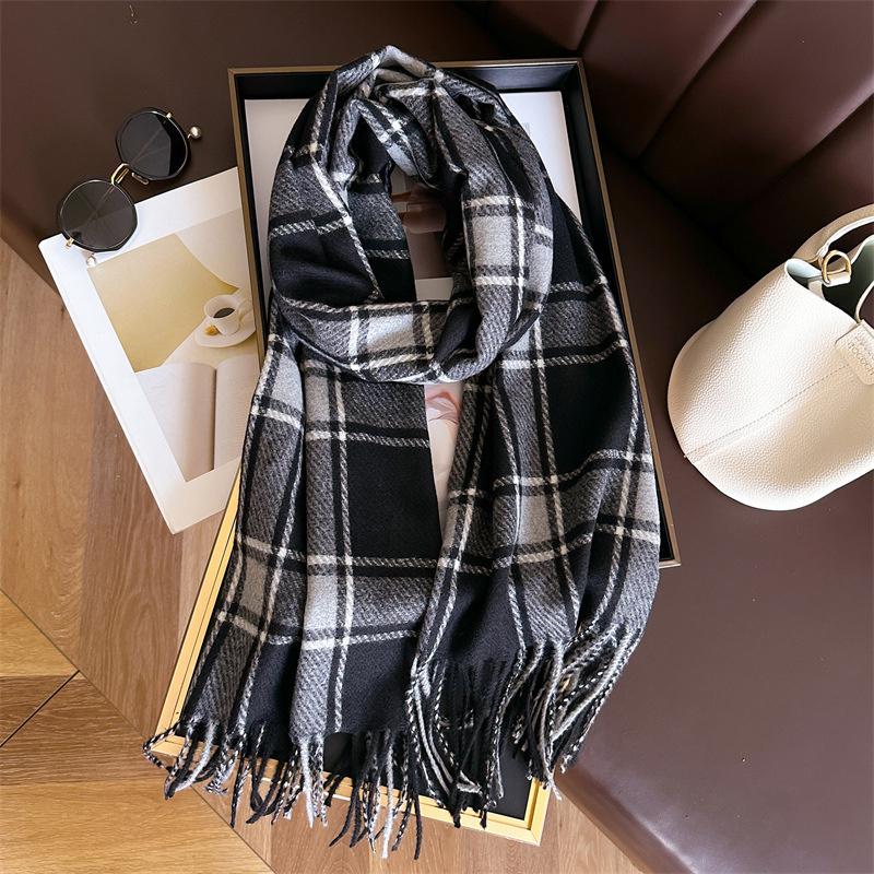 65*200Cm Cashmere Women Scarf Winter Warm Plaid Pashmina Shawl Wrap Tassels Neckerchief For Fashion Luxury Foulard