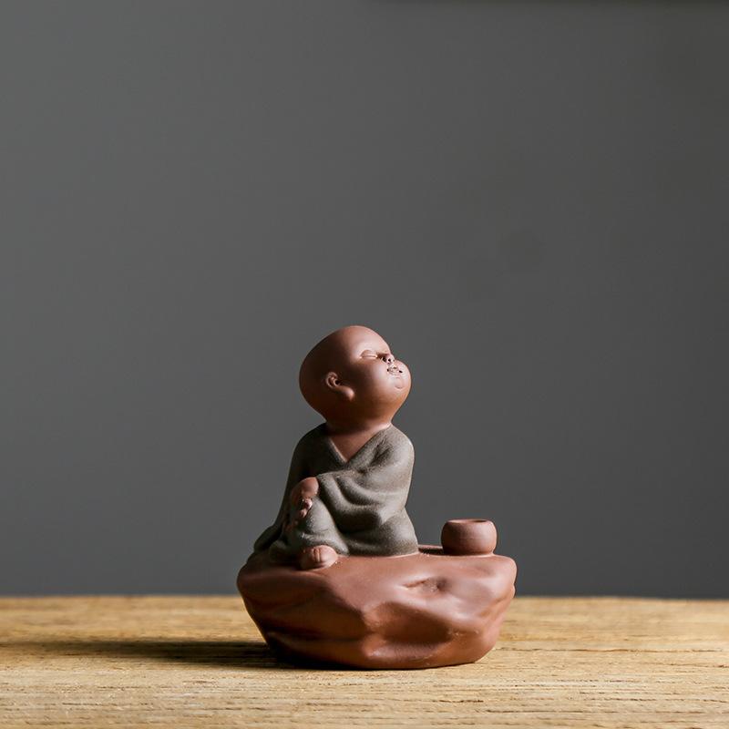 Ceramic Small Monk Car Decorations, Chinese Zen Purple Clay Sand, Lovely Tea Pet, Fengshui Zen Buddha Meditation