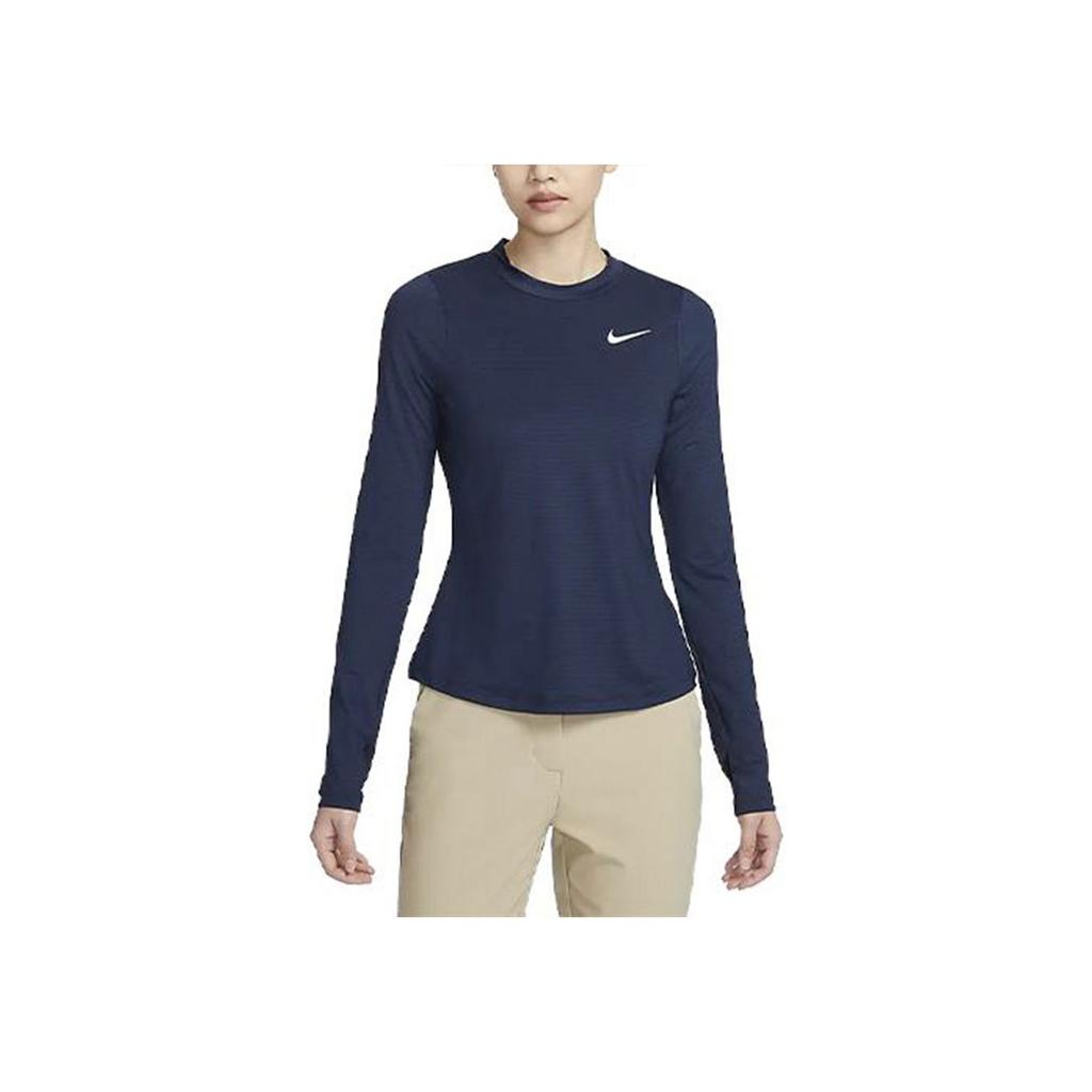 Nike UV Victory Solid Round Neck Quick-Dry Slim Fit Printed Golf Long Sleeve T-Shirt Women Tops Obsidian DH2069-451
