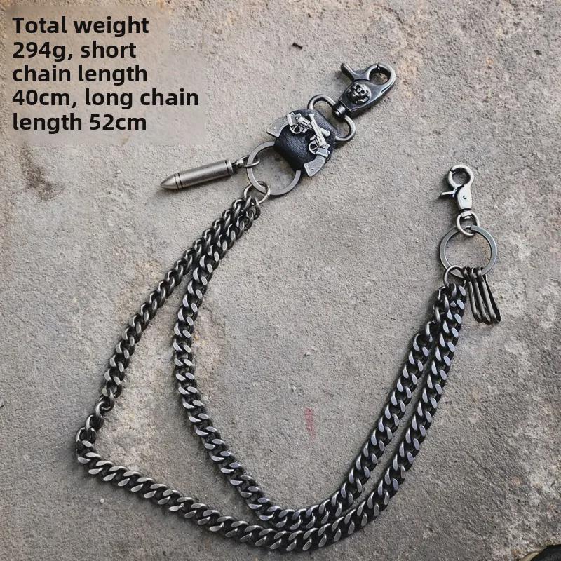 Doppelpistolen-Kugelanhänger Leder und Metall Hip-Hop Punk Herren Hüftkette