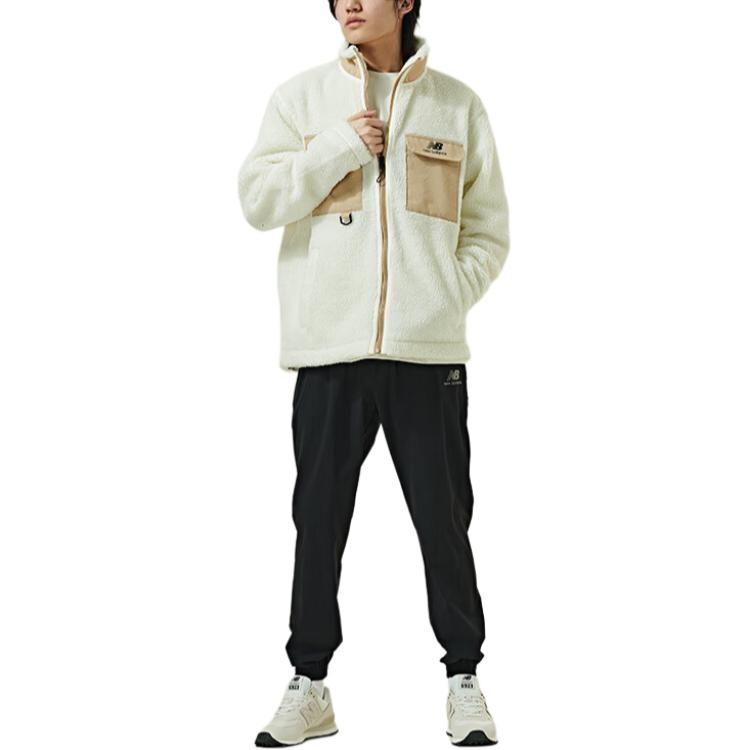 New Balance Velvet Jackets Men's White Stand Collar Thickened And Fleece Lined AMJ23358-CIC