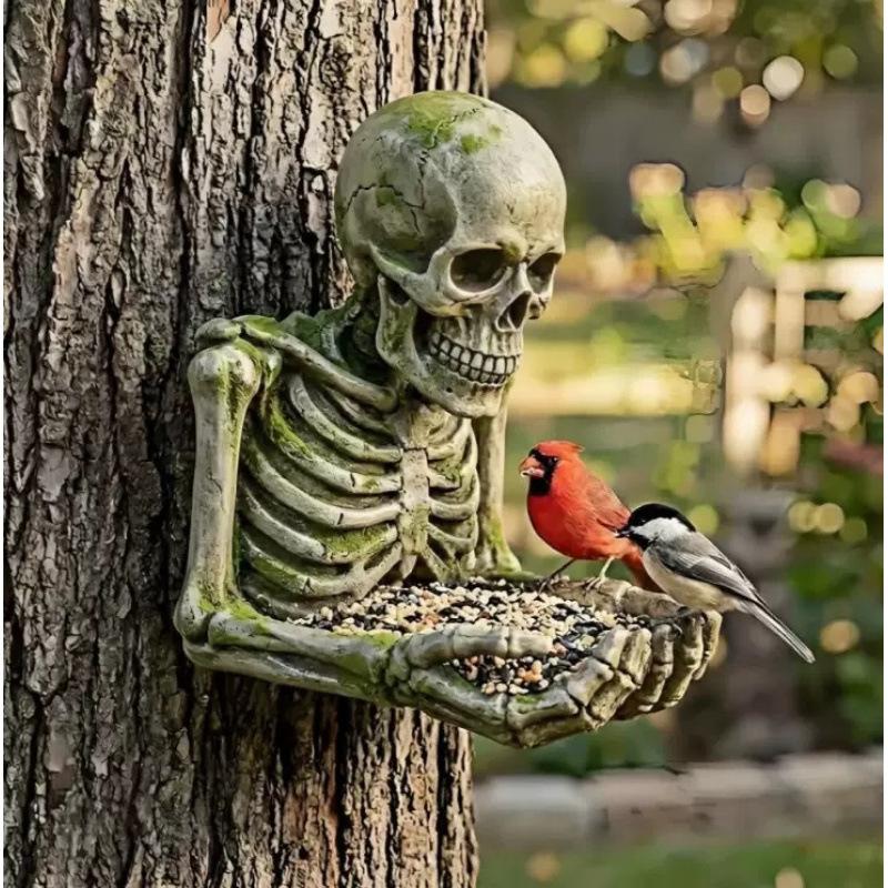 Resin Bird Feeder Ornament Garden Statue Cartoon Animal Figurine Outdoor Yard Art Sculpture Creative Wildlife Gift