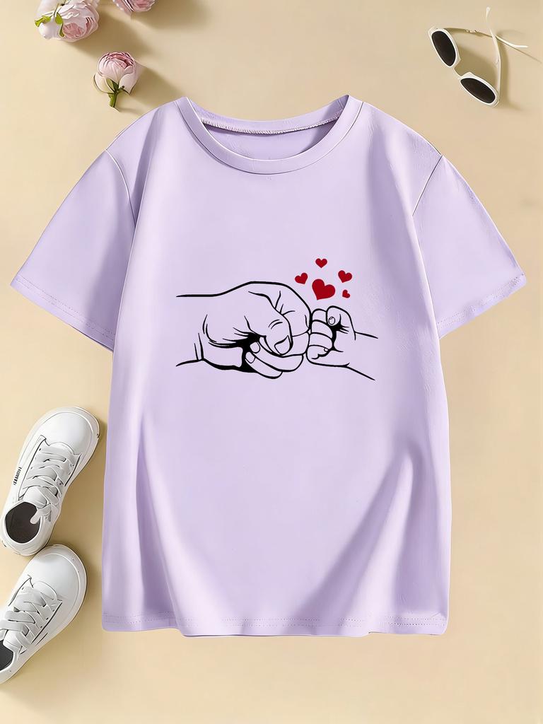Lovely Daddy Love Hand Design T Shirts Kids Childrens Tshirt Boys Girls Summer Spring Casual Top Tee