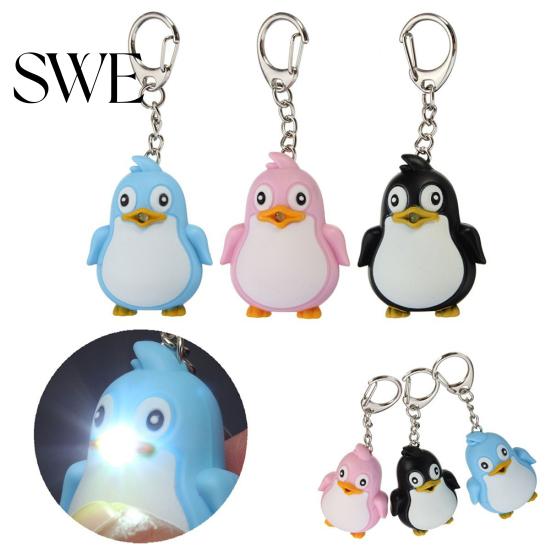 Cute Animal Penguin LED Light with Sound Key Chain Ring Torch Xmas Gift