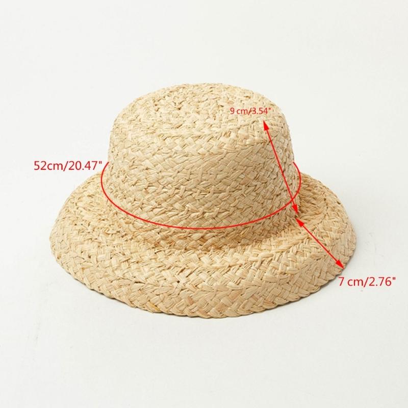 Straw Cap for Kids Girl Vintage Wide Brim Sun Hat Breathable Sunproof Bucket Hat Child Outdoor Beach Headwear Visor-Cap
