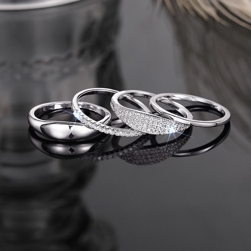 Cao Shi Prosty zestaw pierścionków obrączek z cyrkoniami do układania - Cztery sztuki na zaręczyny lub ślub