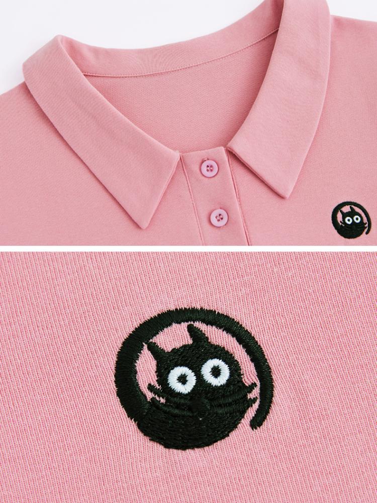 Dámské tričko French Sweet s vyšívaným polo výstřihem Růžová trička s předním ramenem, broskvový design s výšivkou, letní trička