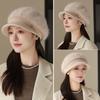 Middle-Aged and Elderly Thick Rabbit Fur Duck Tongue Beret Outdoor Windproof Mother Warm Knitted Cap