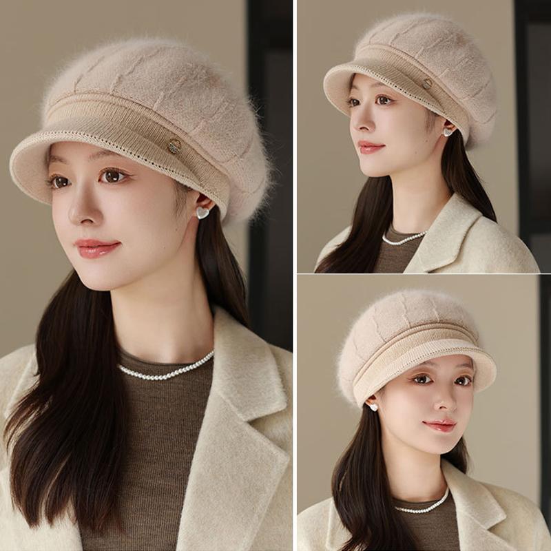 Middle-Aged and Elderly Thick Rabbit Fur Duck Tongue Beret Outdoor Windproof Mother Warm Knitted Cap