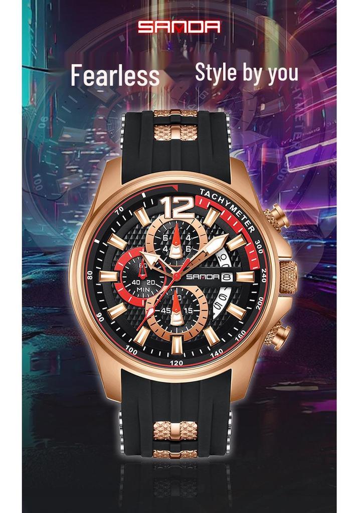 Sanda Men's Waterproof Quartz Watch with Multi-Dial Silicone Strap