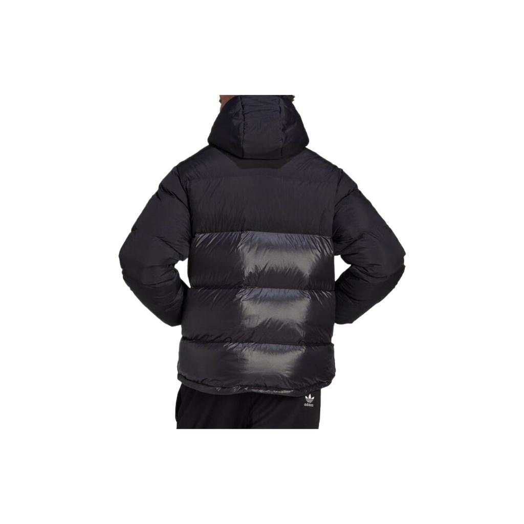 adidas Oryginalna jednolita kolorowa kurtka puchowa z kapturem zapinana na zamek z haftowanym logo Męska odzież wierzchnia Czarna HL9181