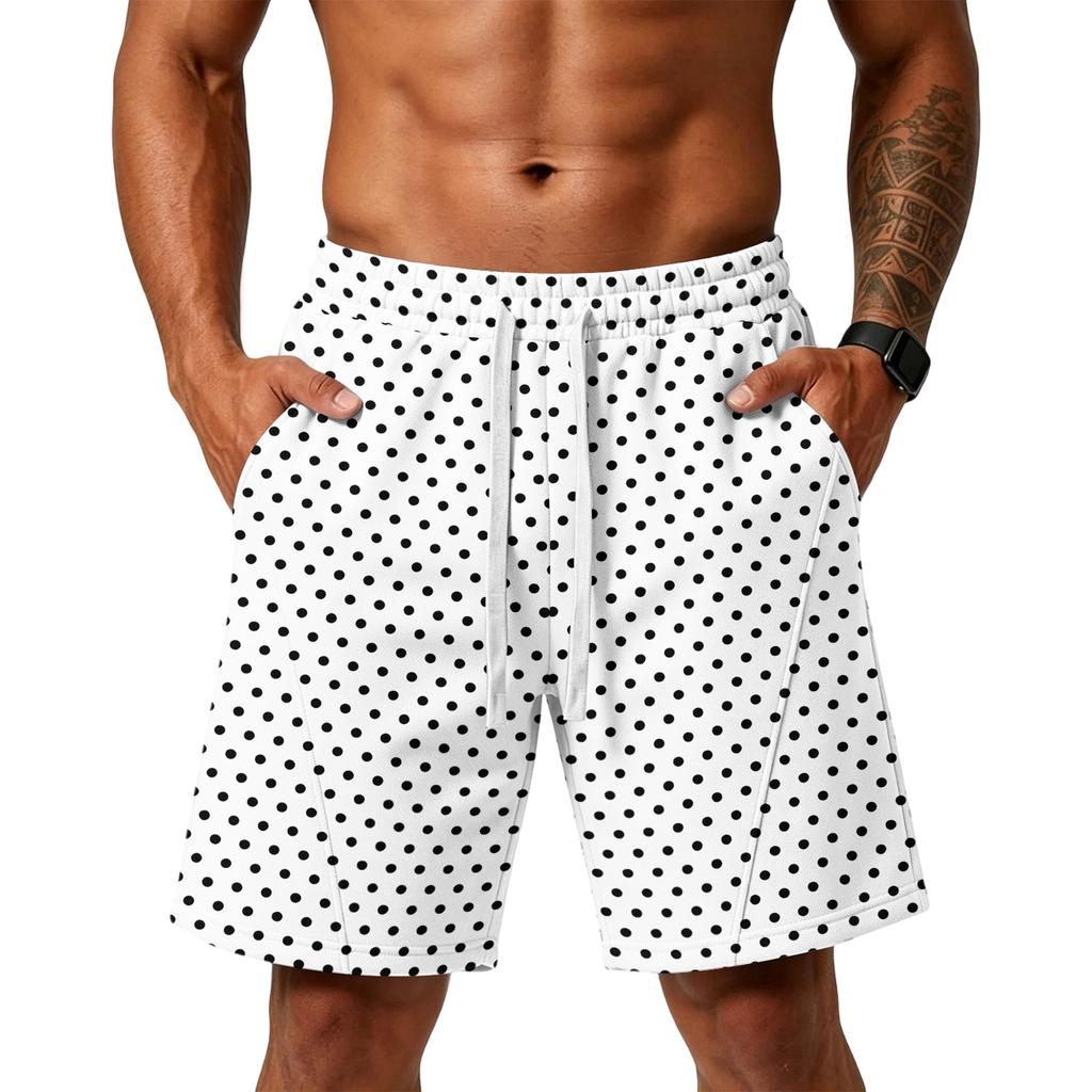 Men's Loose Fit Polka Dot Athletic Shorts with Pockets Elastic Waistband Drawstring for Training Gym Beach Casual Wear