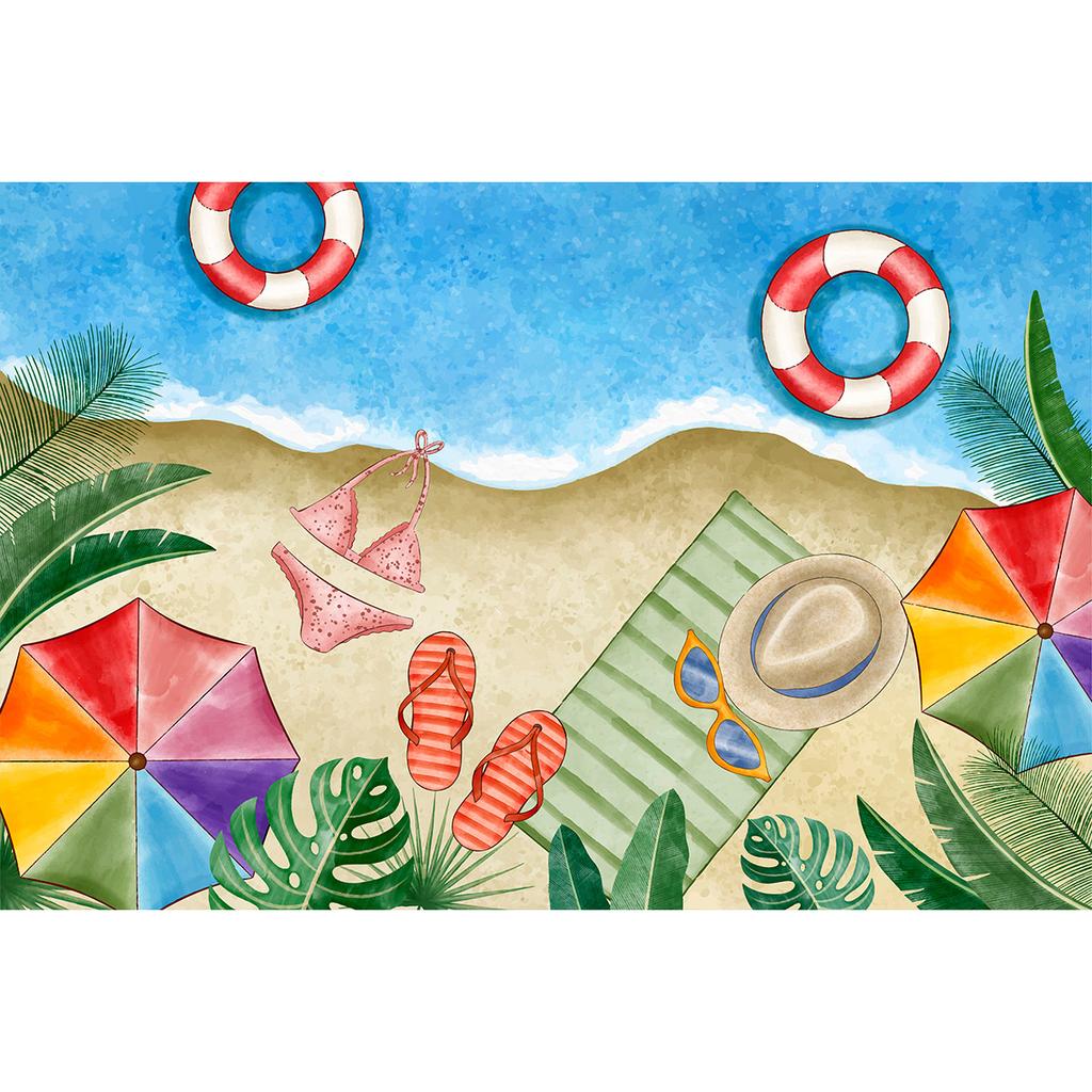 Hawaiian Beach Backdrop Hello Summer Tropical Ocean Palm Tree Surfboard Photo Background Luau Aloha Party Photo Booth Banner