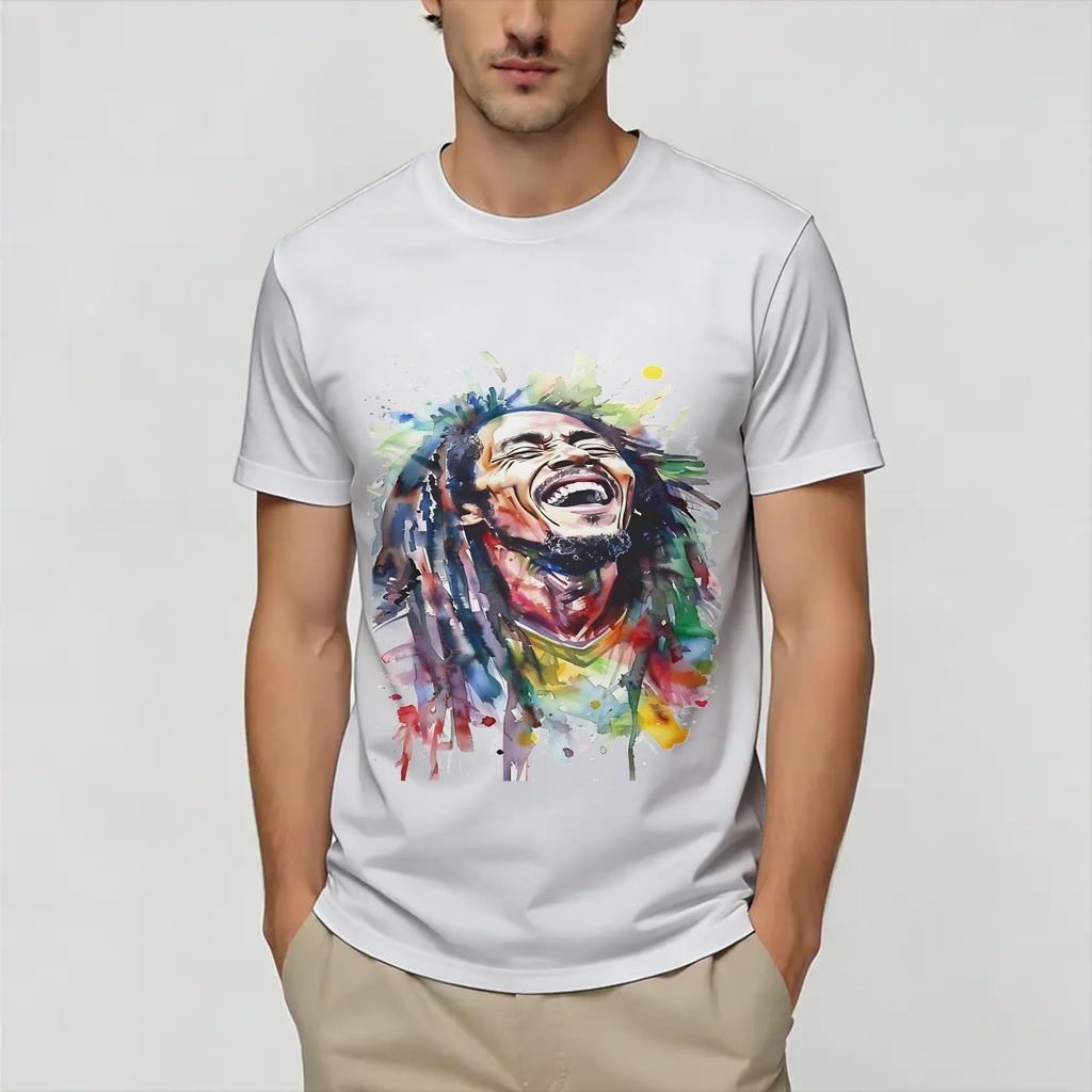 Bob Marleys Unisexs T Shirt Fun Tee Shirt Short Sleeve Round Neck Tshirts Cotton Birthday Present Tops