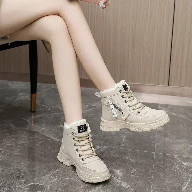 Fashion 2025 New Winter Thick-soled Women Sneakers Warm Plus Velvet Cotton Shoes Large Size 42 Height-increasing Platform Women's Shoes