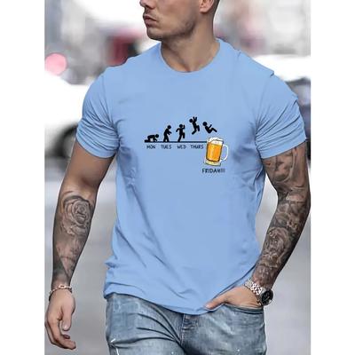 Cotton Tee Summer Men's 100% Cotton Casual Loose Size Jumping In Beer Print Round Neck Short Sleeved T-shirt Top