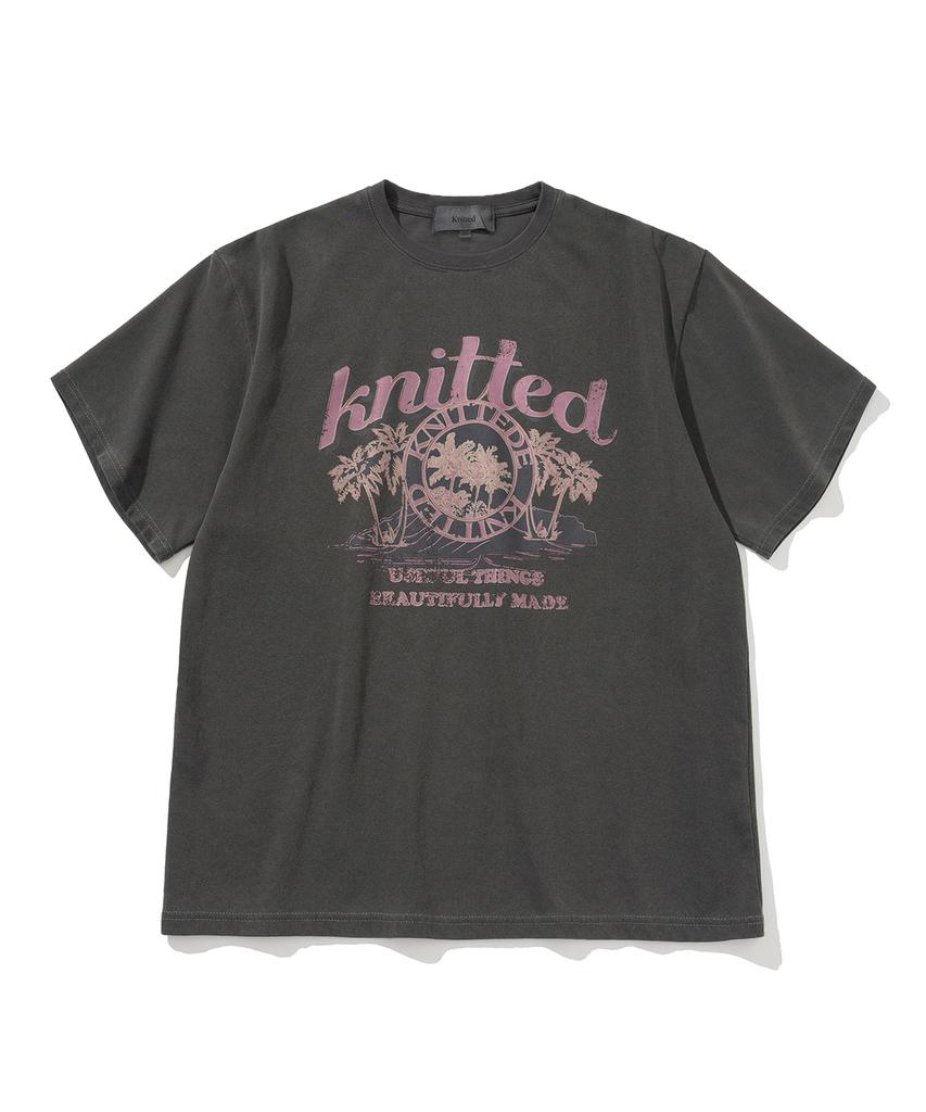 KNITTED (Unisex) Pigment Palm Tree Graphic T-Shirt Pink