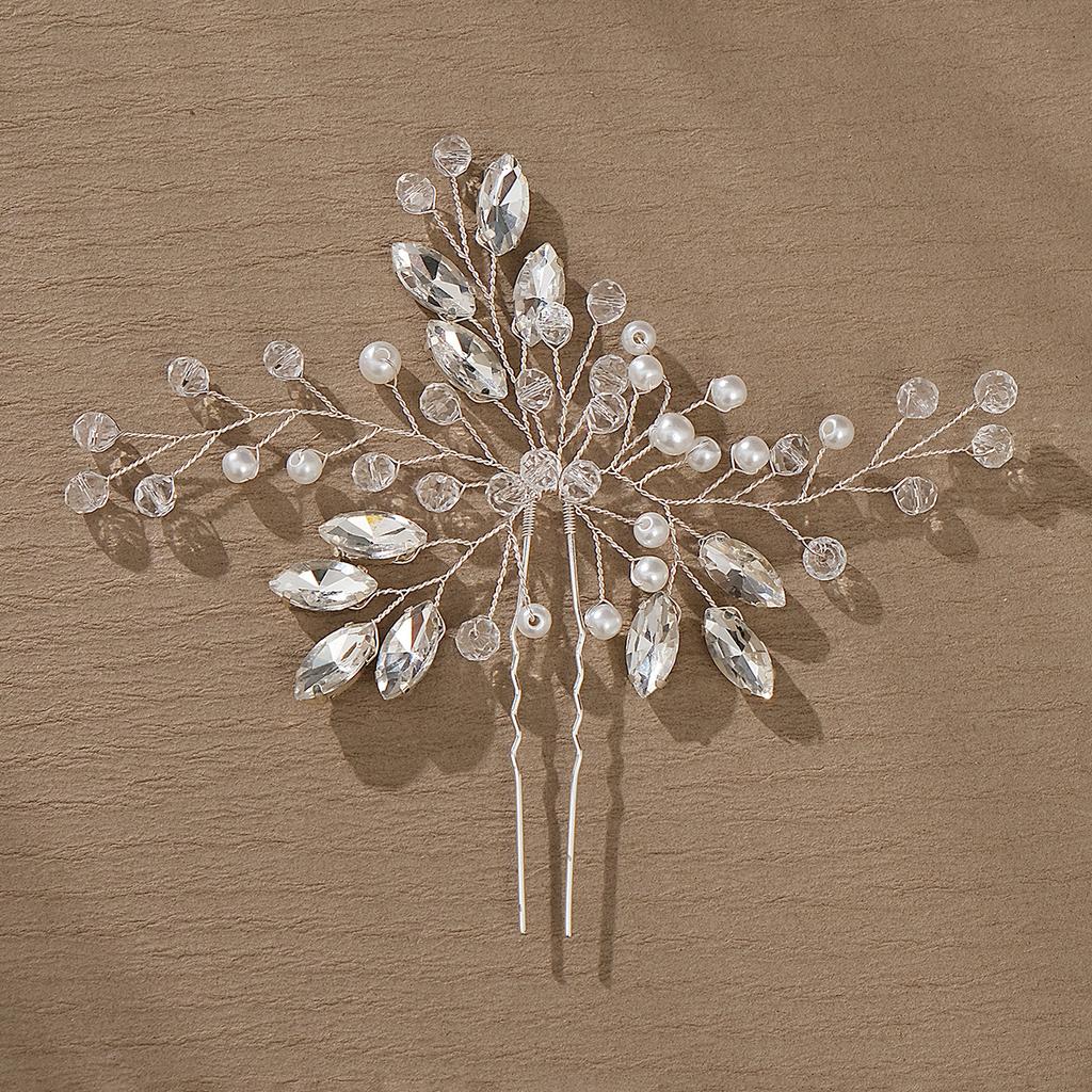Bridal Jewelry High-end Handmade Pearl Crystal Hairpin Wedding Banquet Hairpin Headdress Silver Pin for Women