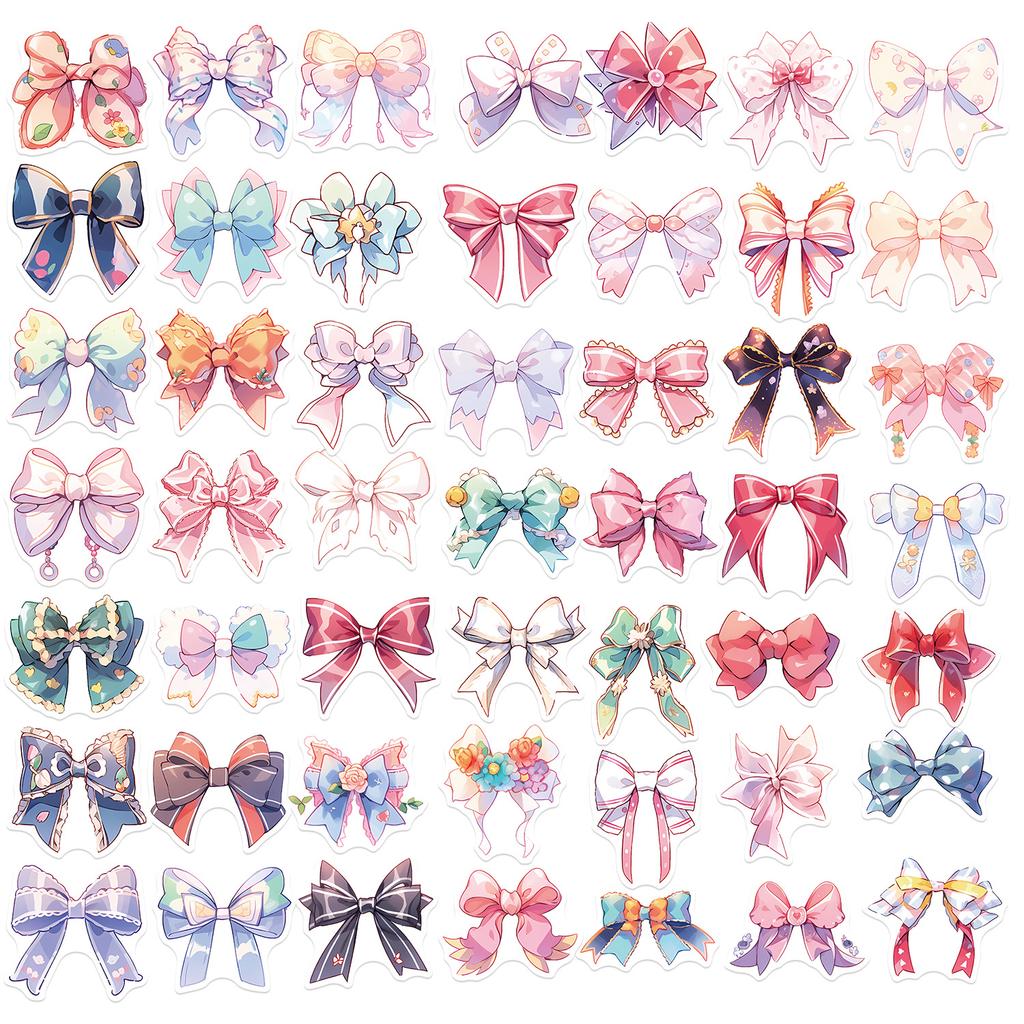 50 Cartoon INS Style Bow Stickers Guitar Notebook Suitcase DIY Waterproof Stickers
