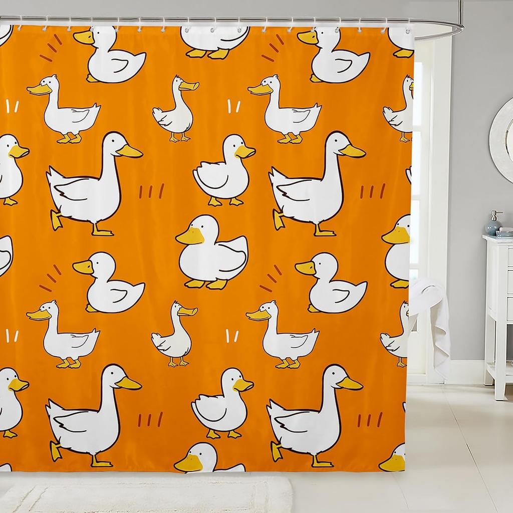 Kids Yellow Rubber Duck Shower Curtain Cartoon Ducks Bath Curtain Funny Animal Bathroom Accessories Cute Animal Fabric Shower
