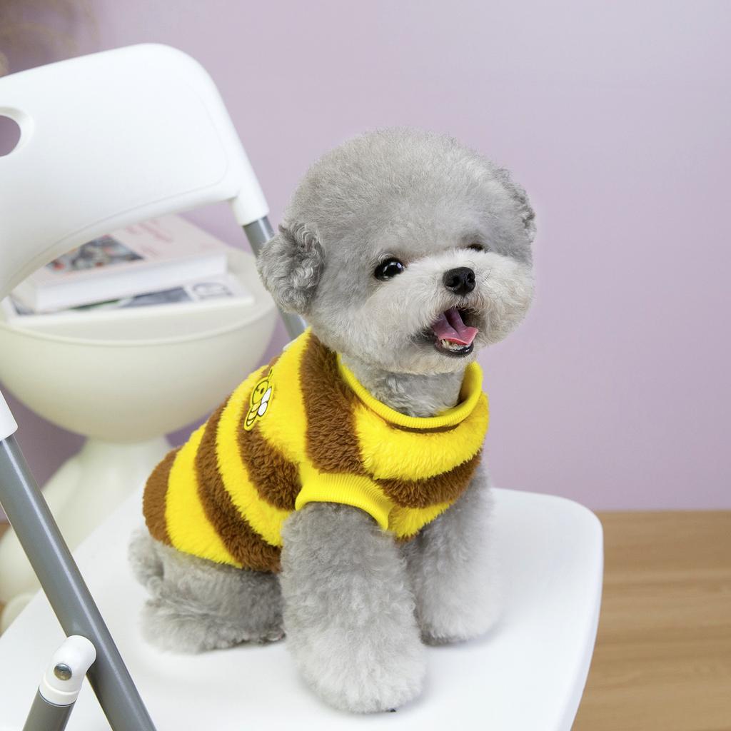 Winter Thickened Warm Cold-Resistant Bee Fleece Two-Leg No Hood Dog Cat Pet Clothes for Bichon Pomeranian Small Breeds Winter Apparel