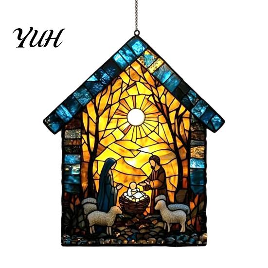 Acrylic Sun Catcher for Windows Nativity Scene Catcher, Stained Glass Effect Suncatcher, Outdoor Garden Decoration Window Hanging Ornament Home