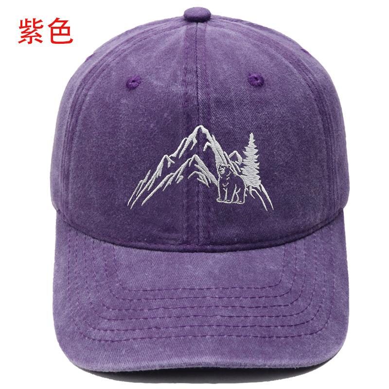 Berg Gipfel Bär Stickerei Gewaschen Retro Weiches Oberteil Baseballkappe Herren und Damen Lässig Outdoor Abenteuer Sonnenschutz Kappe