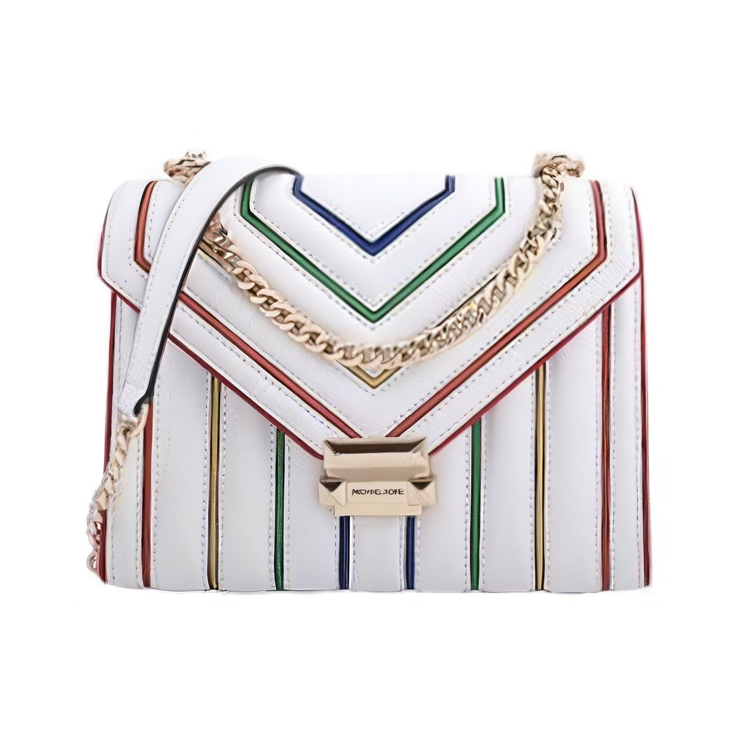 Michael Kors Whitney Flap Rainbow Cute Leather Chain Bag Women Shoulder Bag White 32T9GWHC0U Basic Set (Bag+Dust Bag)