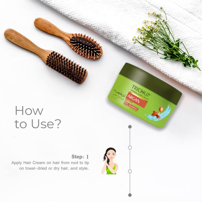 Trichup Argan Herbal Hair Cream For Frizz Control, Smooth Styling, Added Shine And Volume Non Greasy Leave In 200 Ml