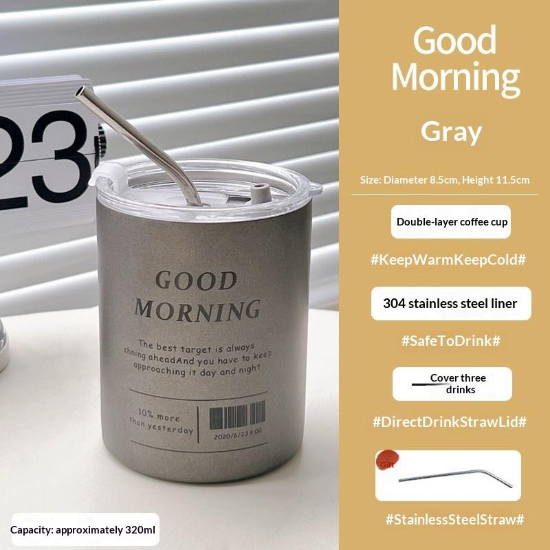 Stainless Steel Insulated American Coffee Mug Portable Outdoor Mug With Straw 320Ml/600Ml