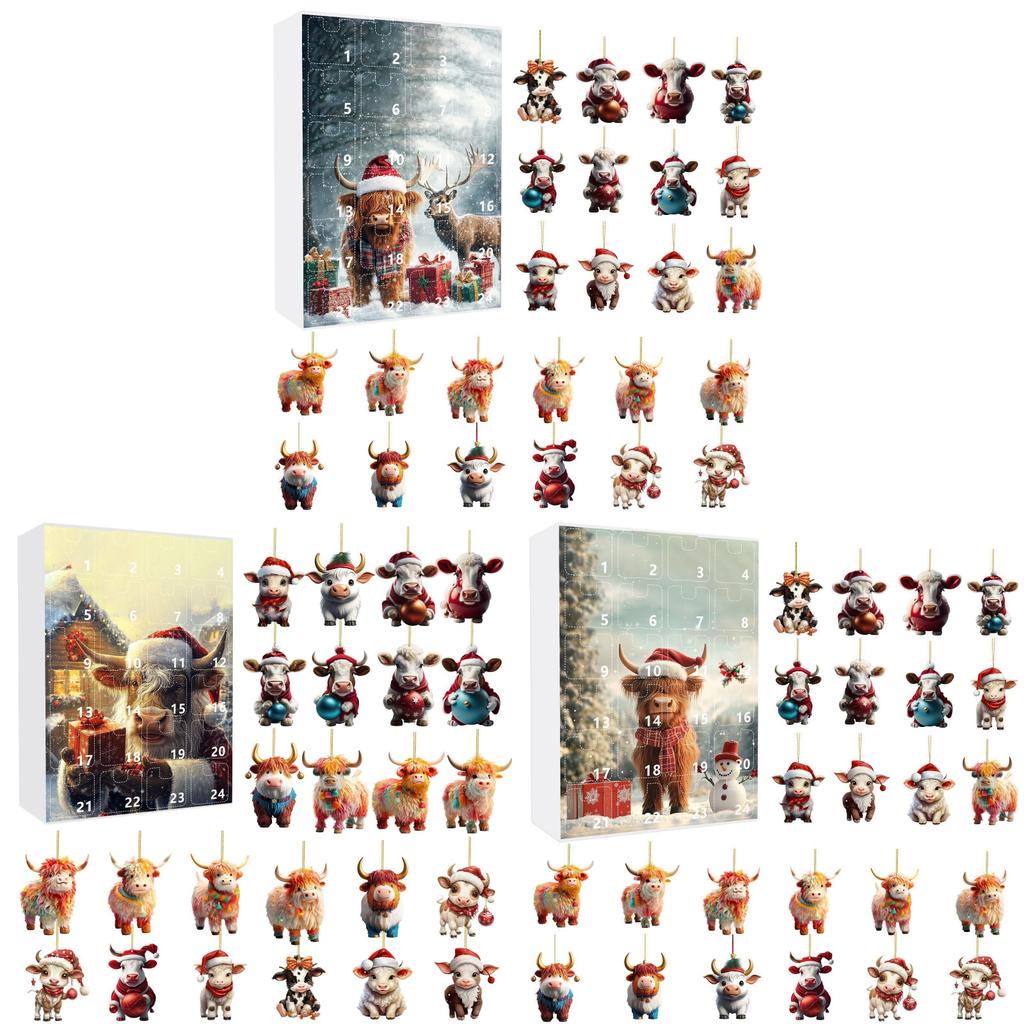 Christmas Countdown Calendar With Acrylic Cow Decor For Holiday Party Gifts And Festive Decor