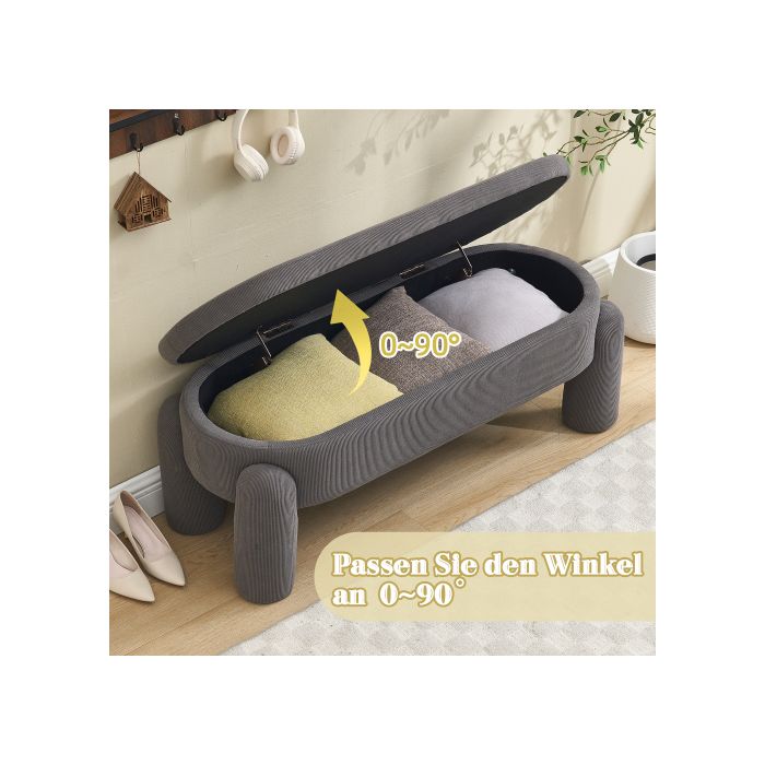 Banc de rangement - MUVOE - Moderne - Tissu velours côtelé - Gris - 104x36x15 cm