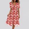 Women's Fashion Casual V Neck Short Sleeve Ruffled Vintage Printed Dresses