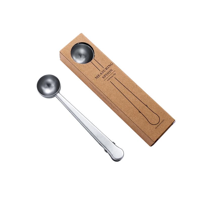 Vergoldeter Edelstahl Kaffeemesslöffel mit Clip - 2-in-1 Küchenhelfer zum Verschließen und Abmessen von Milchpulver