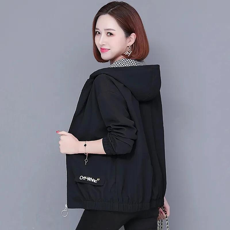 Women'S Clothes Spring Autumn Jacket Top Women Windbreaker Korean Loose Casual Hooded Jacket Ladies All-Match Coat