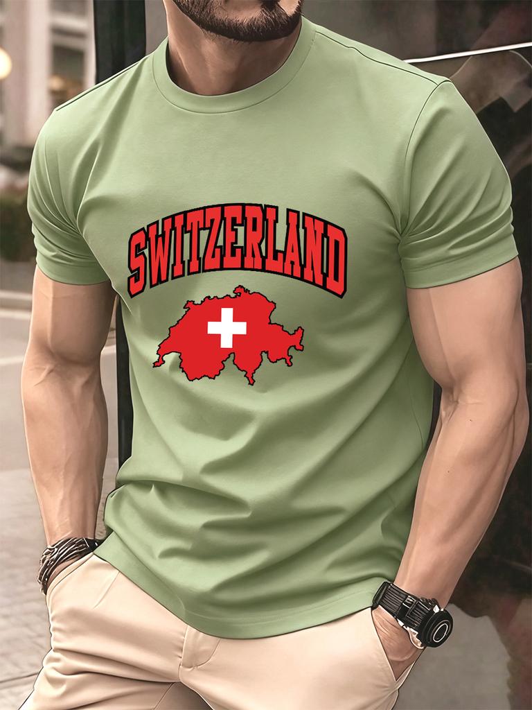 Switzerland Swiss Flag Prints Cotton TShirts Mens Summer Soft Oversized T Shirt ONeck Short Sleeve Tops Basic Male Clothes