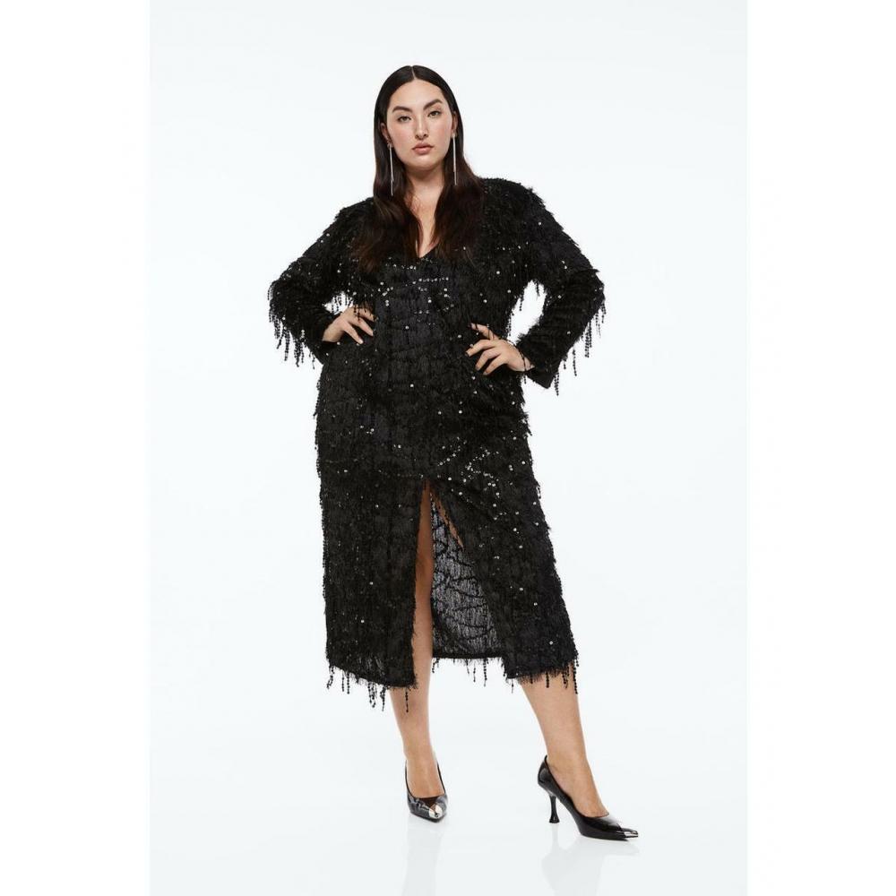 

H M V neck sequin dress black 1128645001