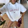 Camiseta de Algodón Holgada de Verano para Mujer - Estilo Europeo y Americano, Longitud Media, Manga Corta, Diseño Estampado Versátil