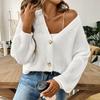 Women Casual Short V Neck Button Cardigan Knit Sweater Outerwear