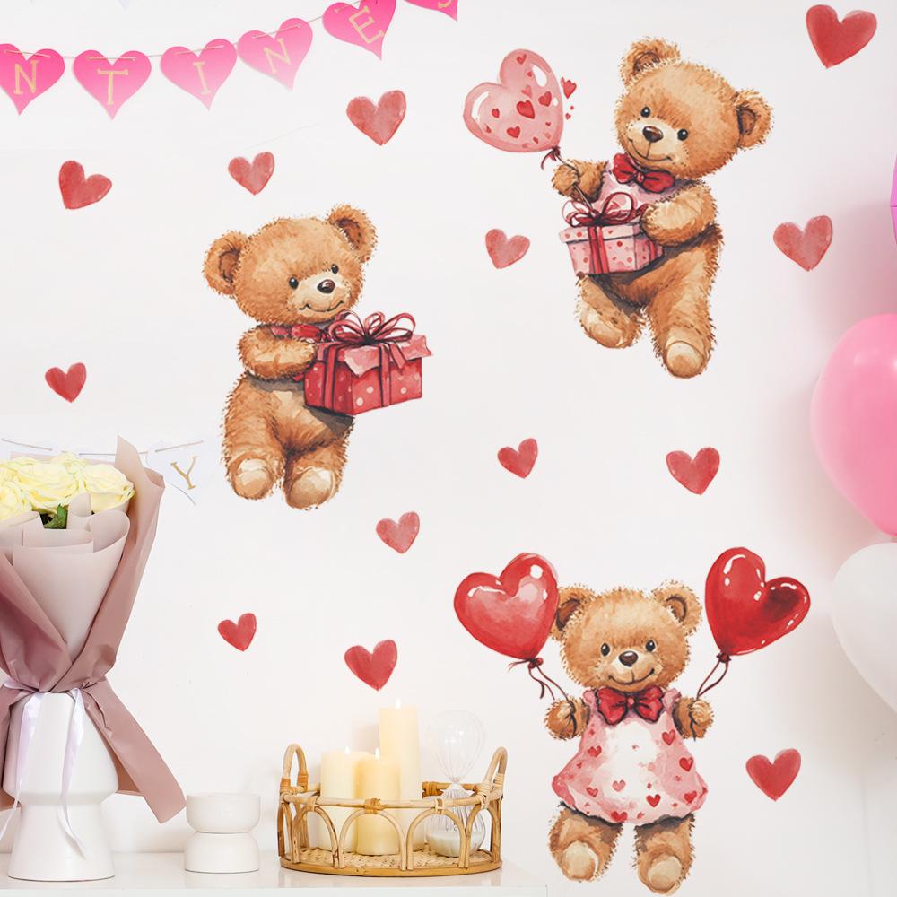 Valentine's Day Love Bear Bedroom Living Room Entrance Hall Home Background Beautification Wall Stickers