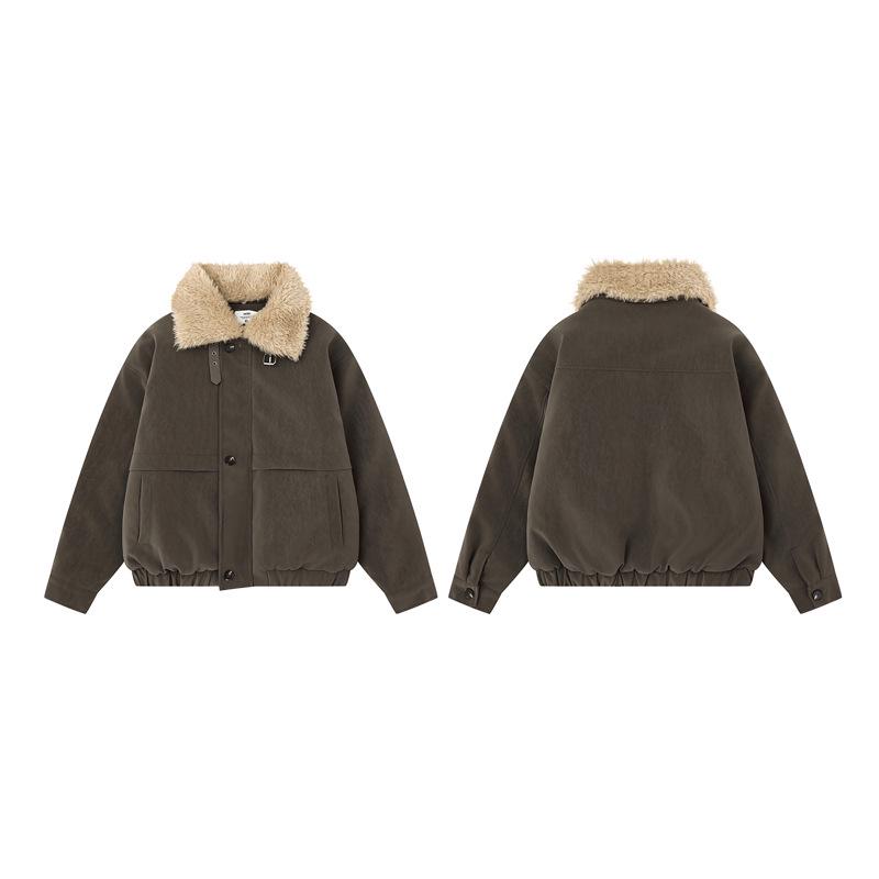 Unisex Winter Leather Jacket with Removable Shearling Collar - Casual American Lazy Style