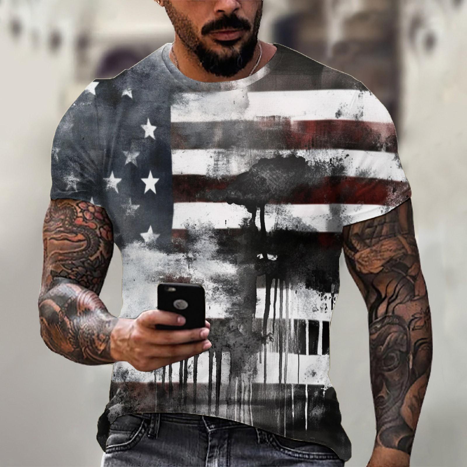 

Чоловіча футболка з круглим вирізом та короткими рукавами з принтом до Дня Незалежності M білий