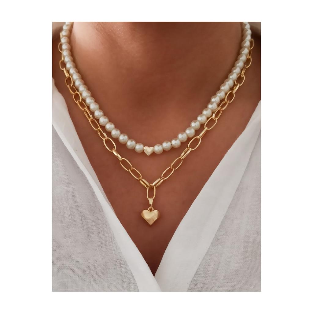 Zweiteiliges Kombinationsset mit Perlen-Herz-Halskette