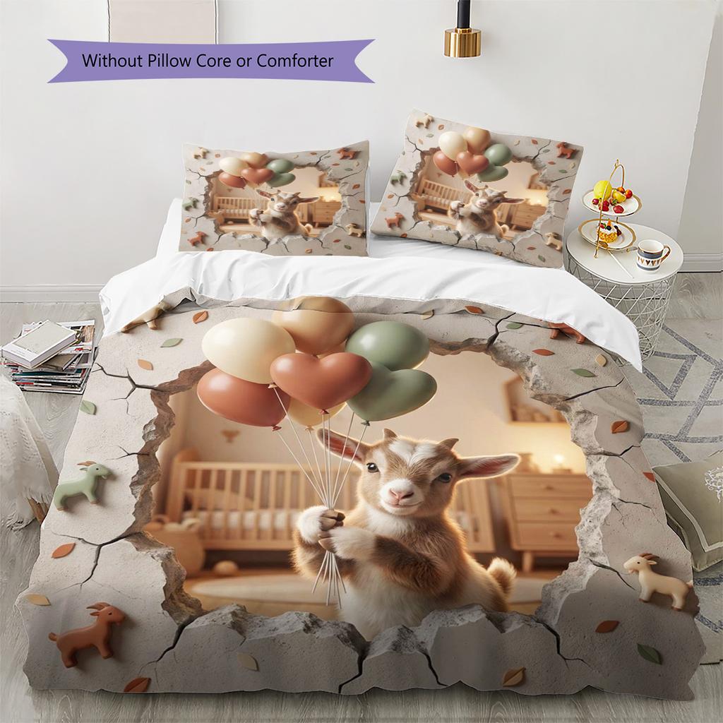 goat Pattern Bedding Quilt Set Quilt Cover Pillowcase Home Decoration Birthday Gift (1 * duvet cover + 2 * pillowcase, without core)