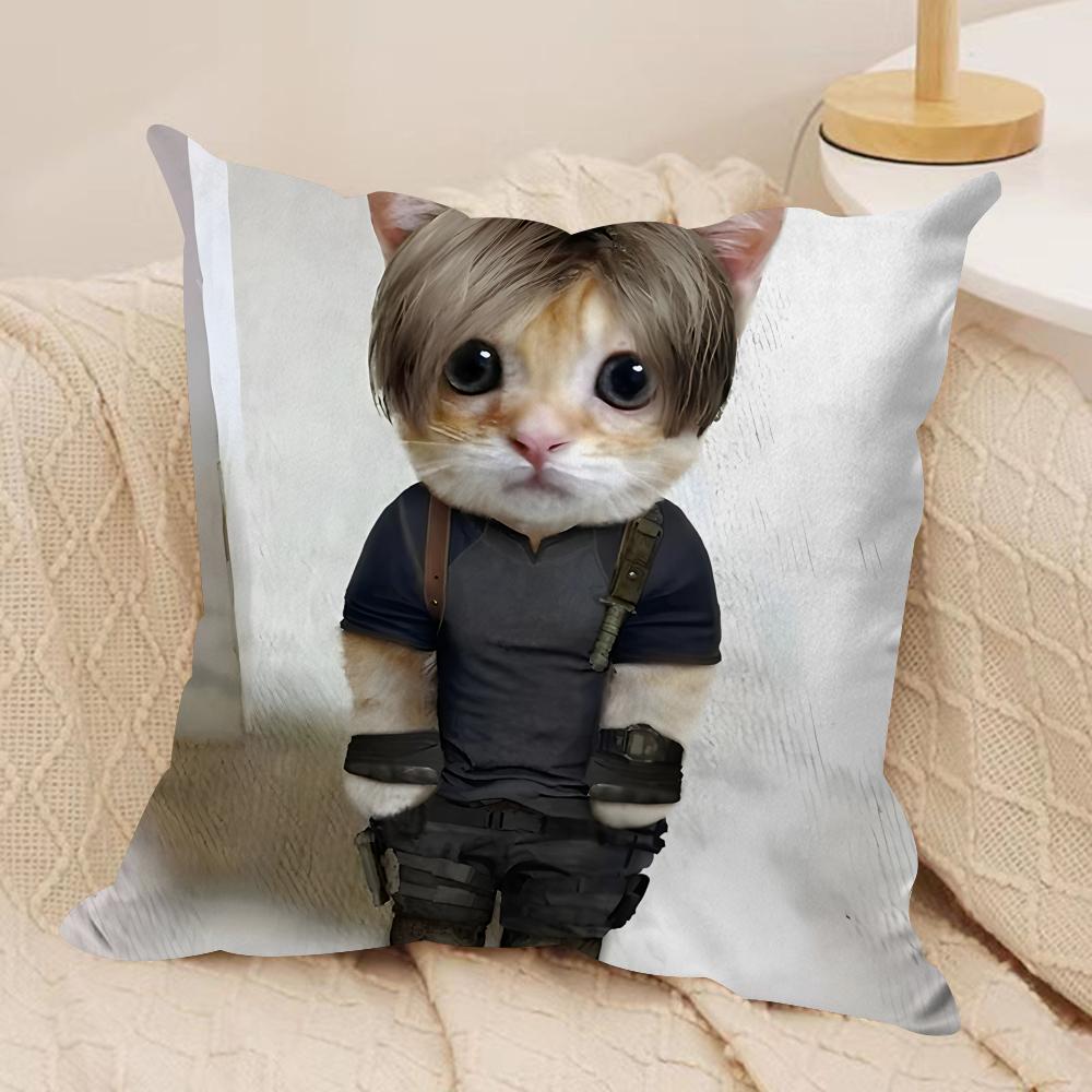 Cute Cat Funny Cushion Cover Silky Short Plush Invisible Zipper Dustproof Sofa Pillow Case For Home Decor