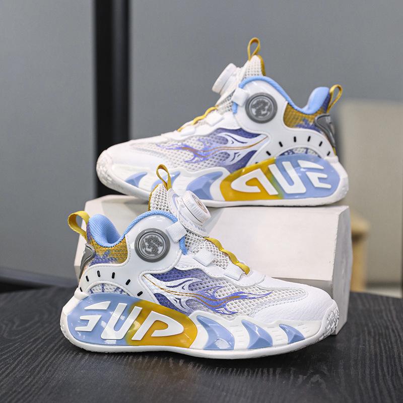 Children's Shoes Basketball Shoes 2025 New Button Sports Shoes Spring and Summer Mesh Boys and Girls Running Shoes Medium and Large Children