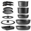 CAROTE Frying Pan Set 12 Pieces IHGas Compatible No Harmful Substances Like PFOA Professional Grade 5-Layer Structure Lightweight Detachable Handle EW