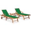 Day and Night - Day and Night Loungers with Table and Cushion 2 Units Solid Teak Wood