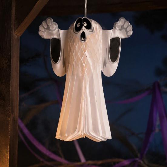 Decorative Ghosts for Halloween Night 3D Honeycomb Paper Flying Ghost Hanging Decoration Party Indoor Ghostly Origami Decorations Outdoor Home Decor,