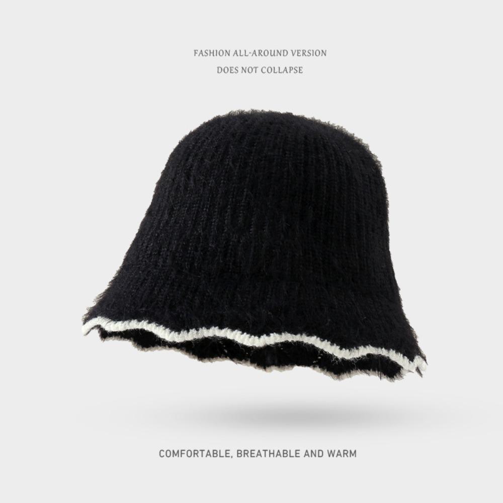 

Face Revealing Small Knitted Hat Knitted Basin Hat Sweet Plush Fisherman Hat Outdoor чёрный